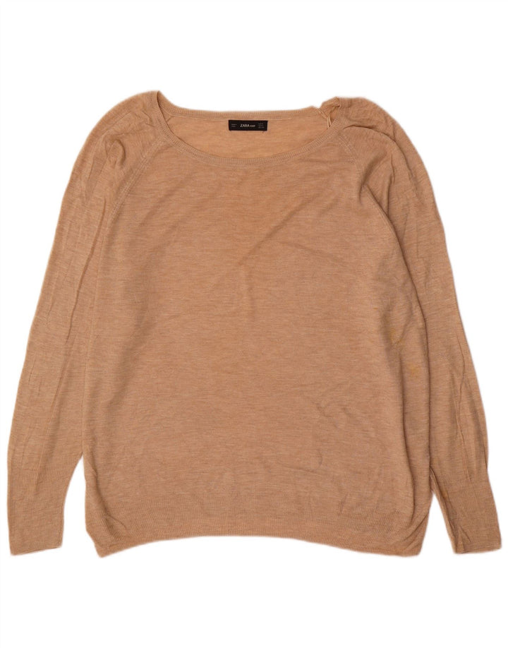 Zara Pull surdimensionné à col bateau pour femme UK 14 Beige moyen