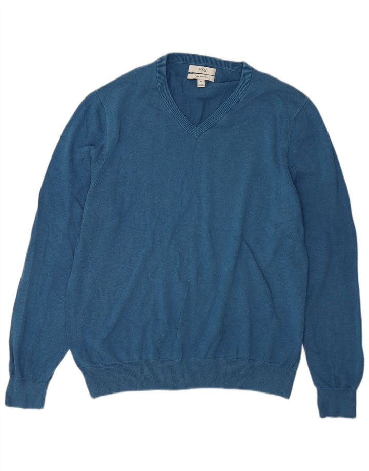 Marks & Spencer Pull col V pour homme XL en coton bleu