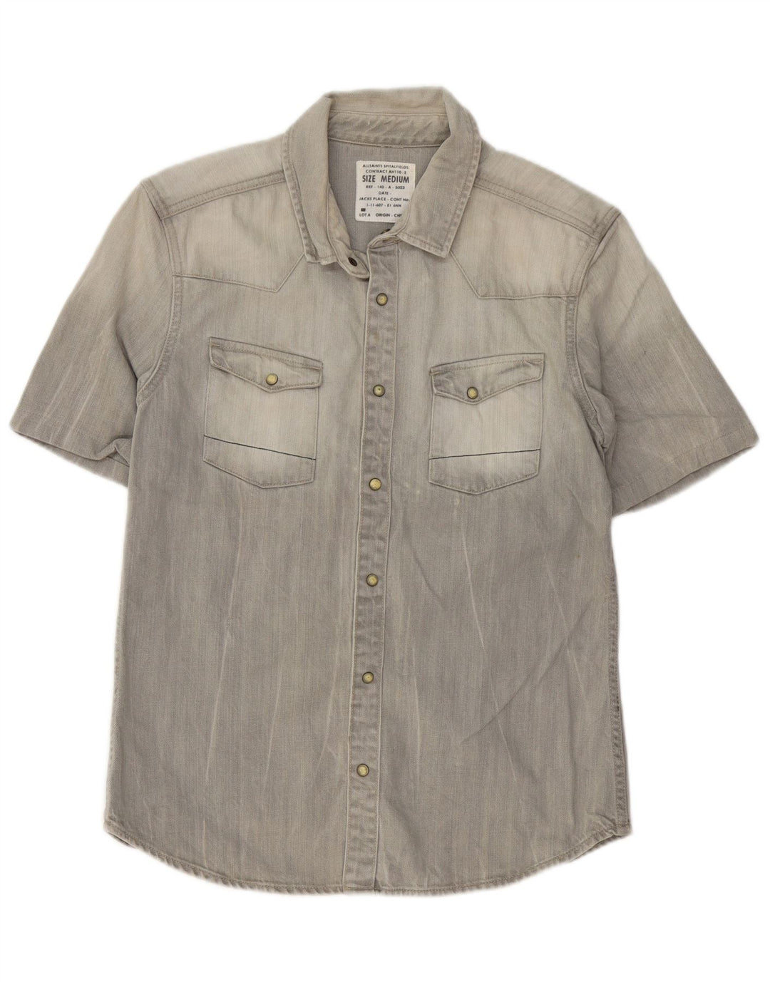 ALL SAINTS Chemise en Jean à Manches Courtes Homme Gris Moyen Coton