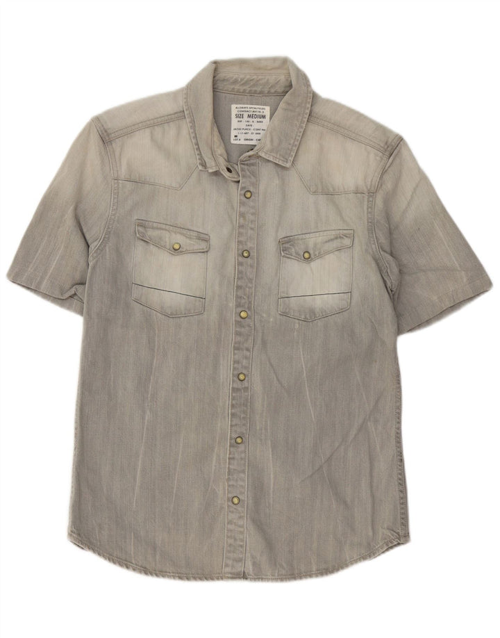 ALL SAINTS Chemise en Jean à Manches Courtes Homme Gris Moyen Coton