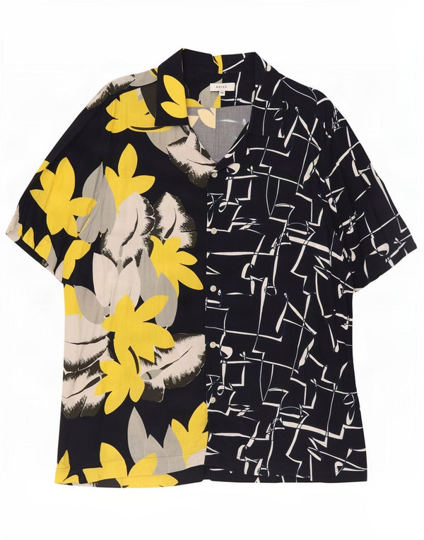 Reiss Chemise à manches courtes pour homme 2XL Bleu marine Floral Viscose