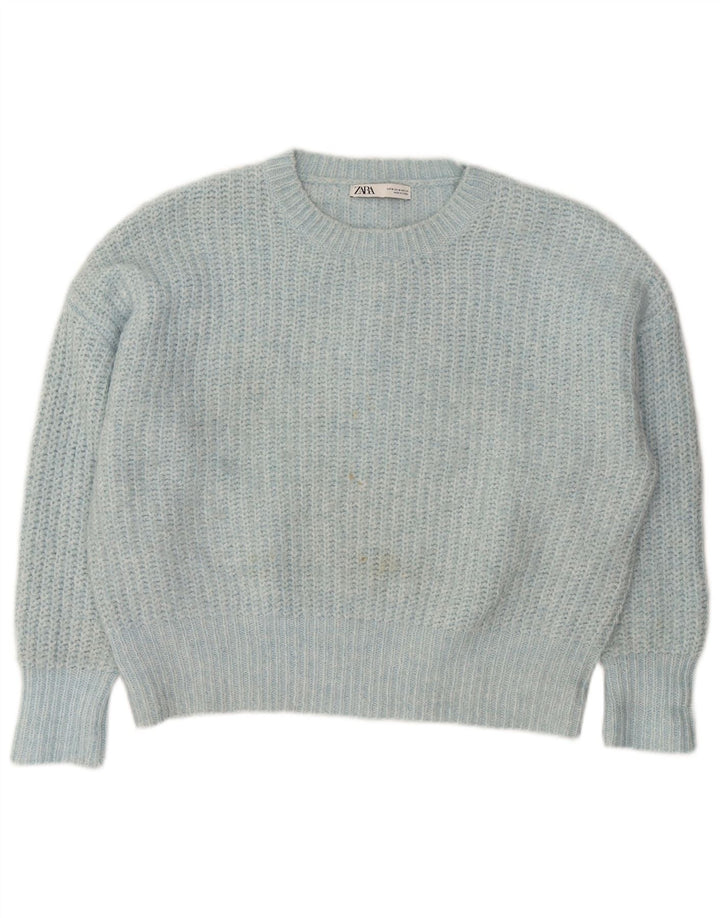 Zara Pull surdimensionné à col bateau pour femme UK 14 Bleu moyen Polyester