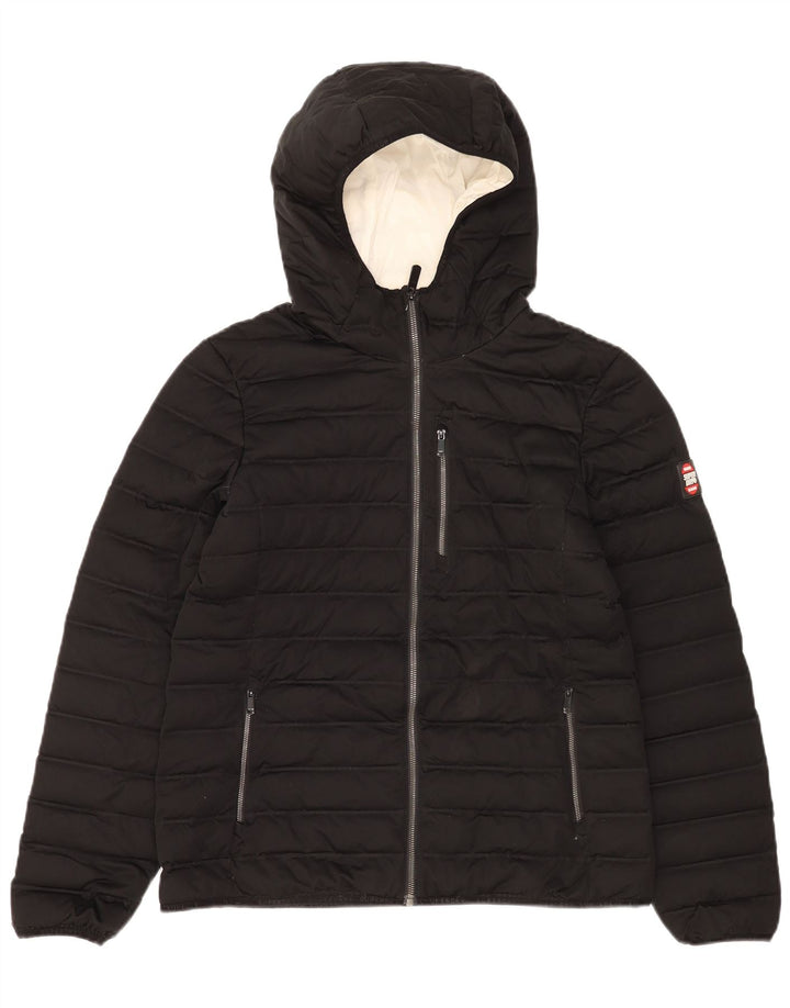 Superdry Veste matelassée à capuche pour femme UK 14 Large Noir Polyester