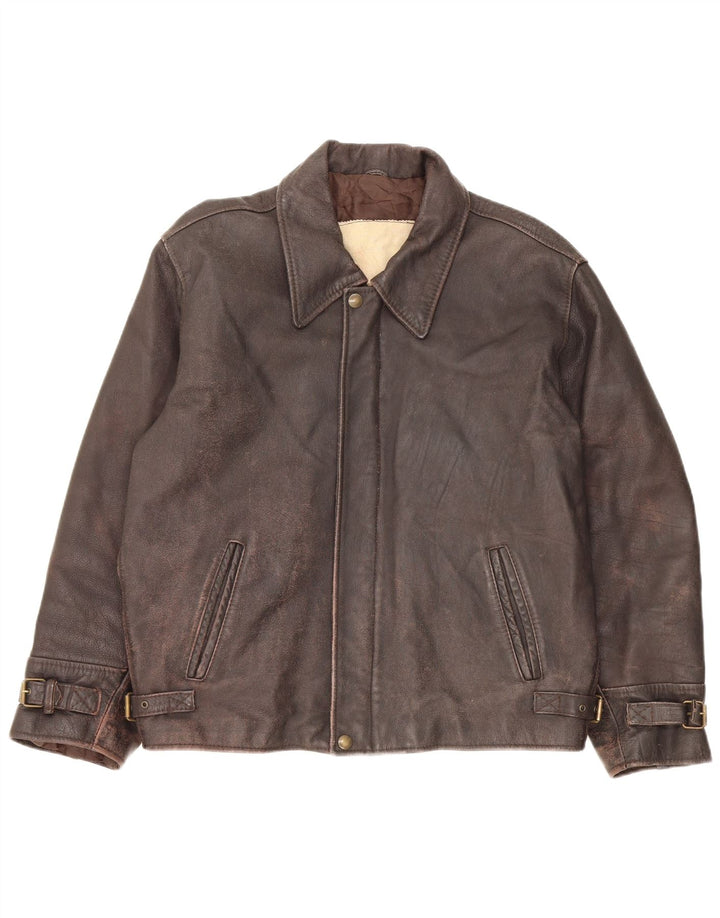 veste en cuir homme vintage UK 40 Grand cuir brun