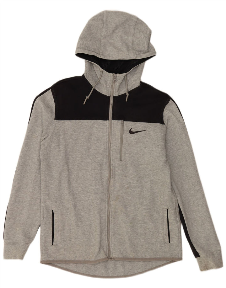 Nike Sweat à capuche zippé en coton color block gris moyen pour homme