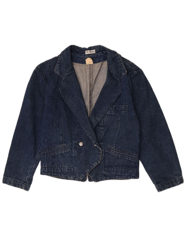 vintage Femme Double Breasted Denim Blazer Veste UK 14 Coton Bleu Moyen