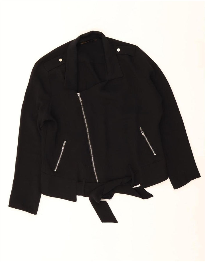 Zara Veste de motard pour femme UK 14 Medium Noir