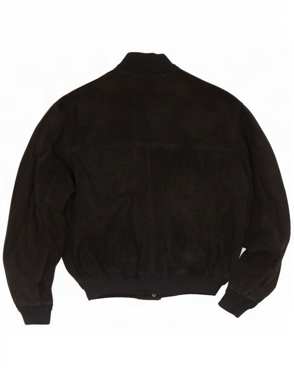 vintage Mens Suede Bomber Jacket UK 36 Petit cuir noir