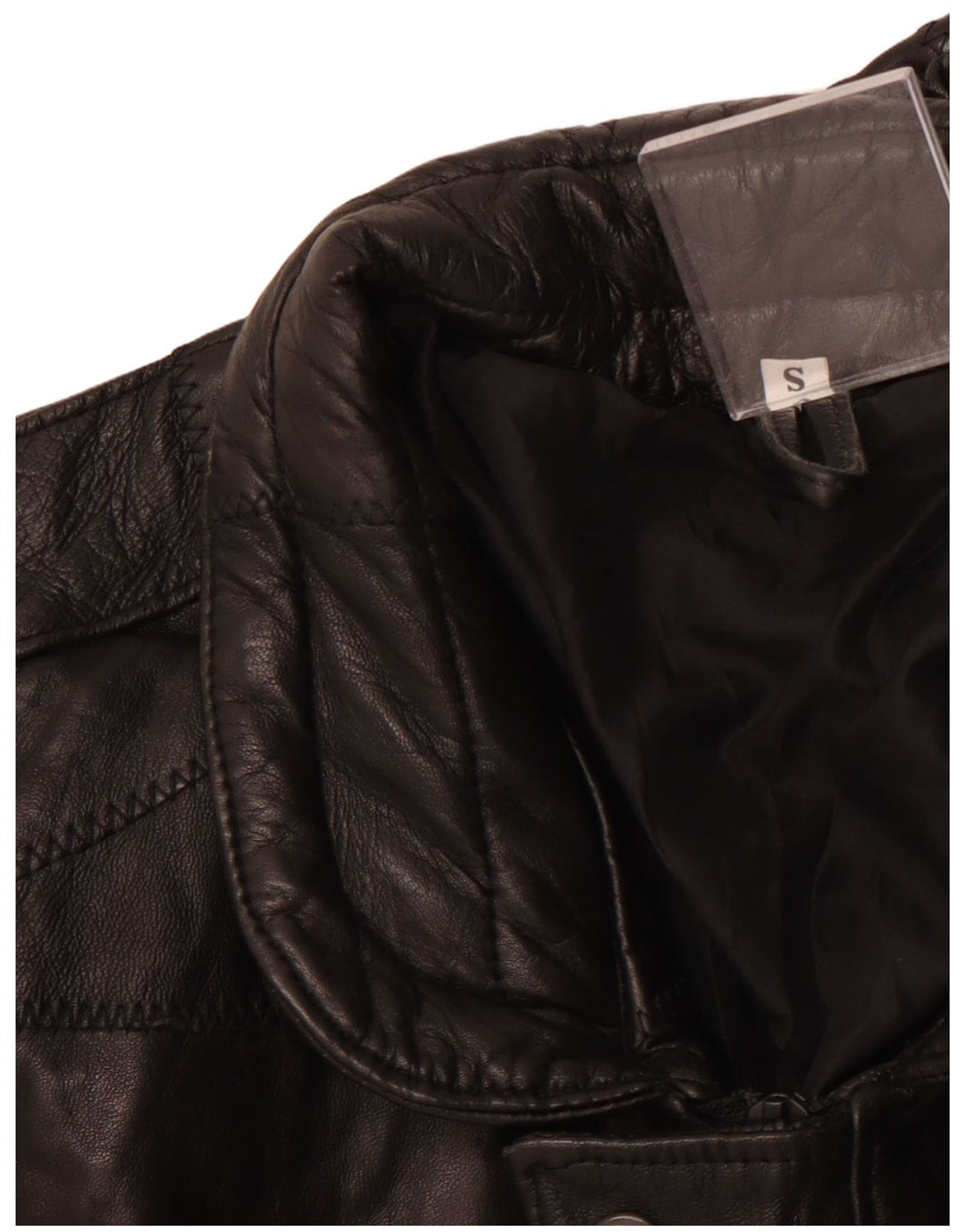 VINTAGE Veste en cuir coupe ample militaire pour homme UK 36 Petit patchwork noir