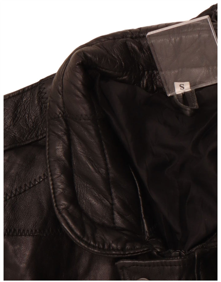 VINTAGE Veste en cuir coupe ample militaire pour homme UK 36 Petit patchwork noir