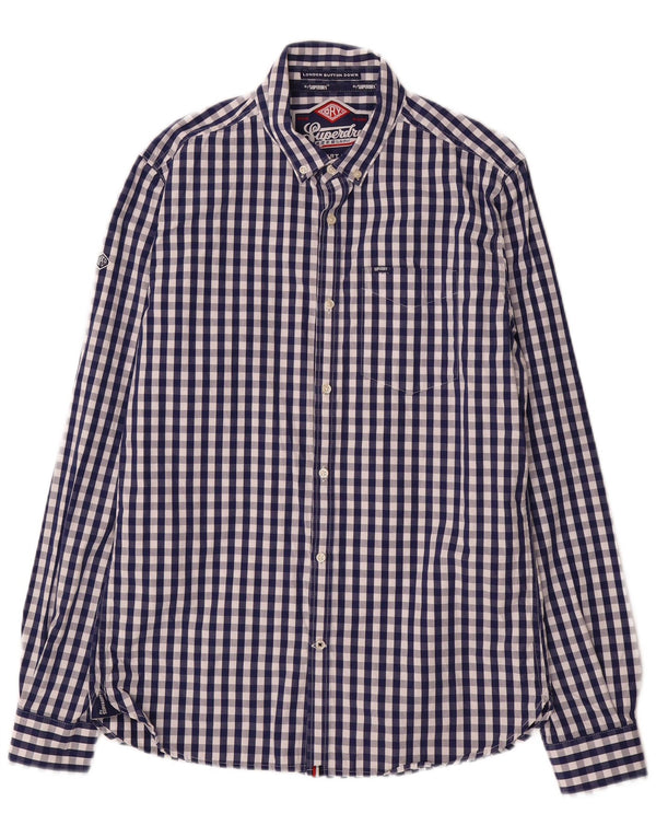 Superdry Chemise Homme Large Bleu Marine Vichy Coton