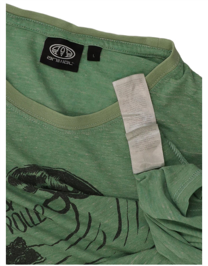 ANIMAL Mens Graphic T-Shirt Top Large Green Flecked Polyester