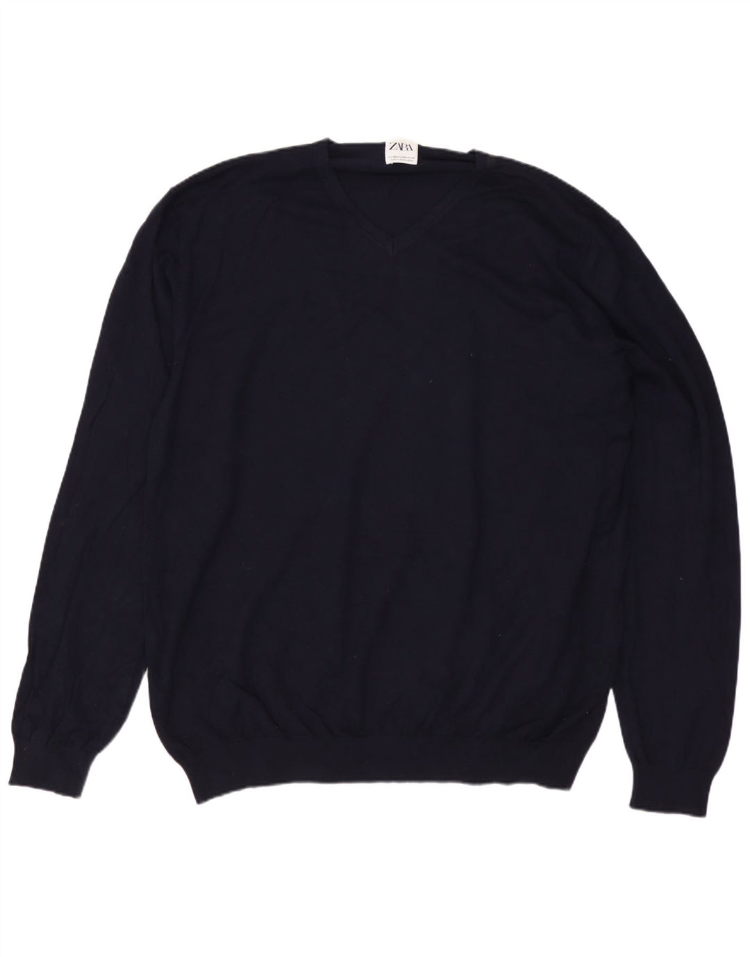 ZARA Pull col V pour homme 2XL Bleu marine Viscose