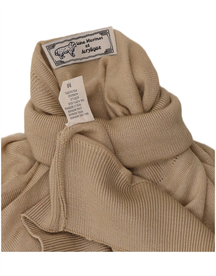 vintage Mens Roll Neck Jumper Pull Moyen Beige Laine