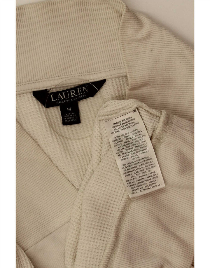 Ralph Lauren Sweat-shirt à col boutonné pour femme UK 14 en coton blanc moyen