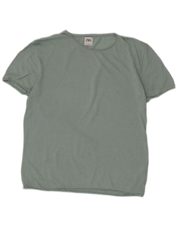 Zara Homme T-Shirt Top Large Vert Coton