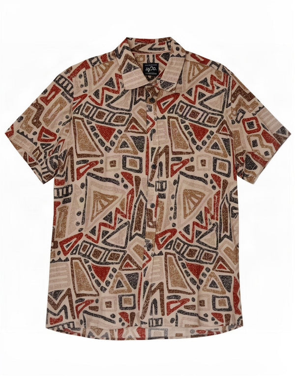 Chemise à manches courtes Vintage pour hommes, Viscose géométrique multicolore moyenne