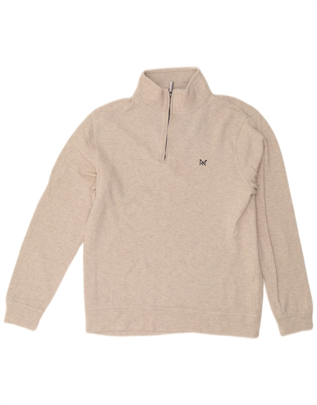 CREW CLOTHING Pull col zippé pour homme XL en coton beige
