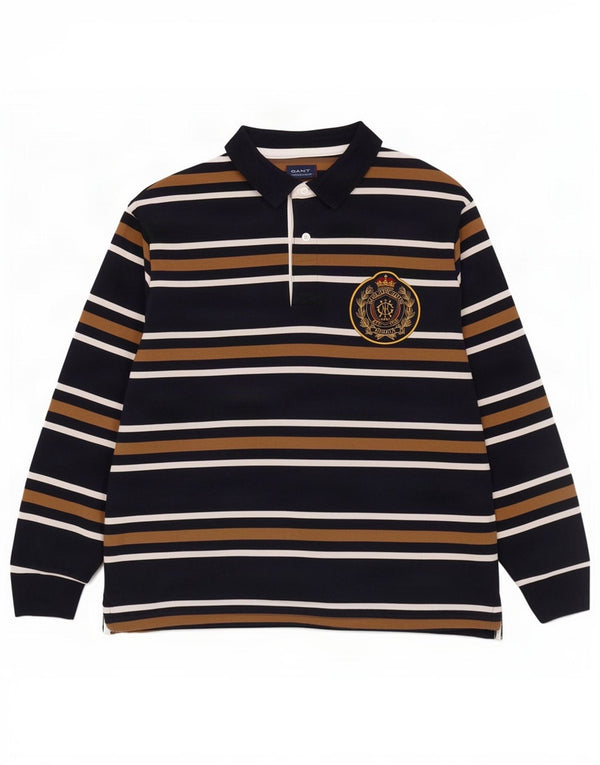 Gant Polo de rugby à manches longues pour homme 2XL en coton rayé bleu marine