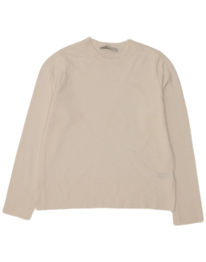 Zara Pull ras du cou pour femme UK 10 Petite Viscose Blanche