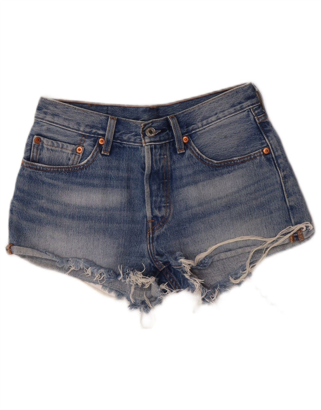 Levi's Short en Jean 501 Distressed Femme W26 Petit Bleu Coton Classique