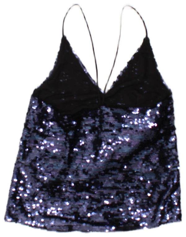 Zara Femme Top Caraco À Paillettes UK 10 Petit Bleu Polyester