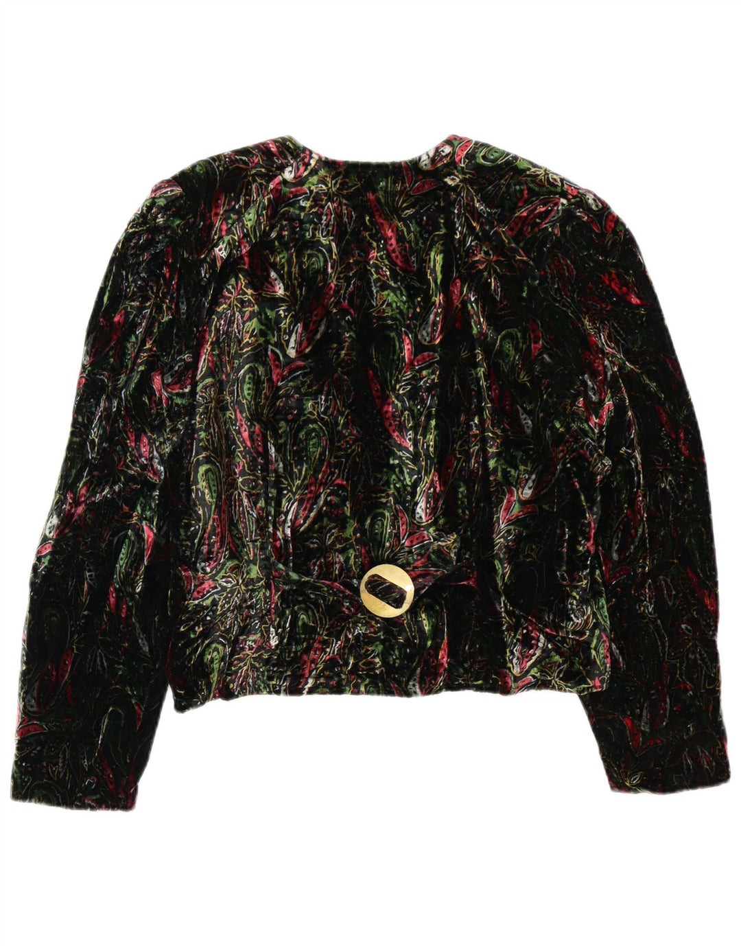 vintage Femmes Crop 4 Bouton Blazer Veste UK 12 Moyen Vert Floral Rétro