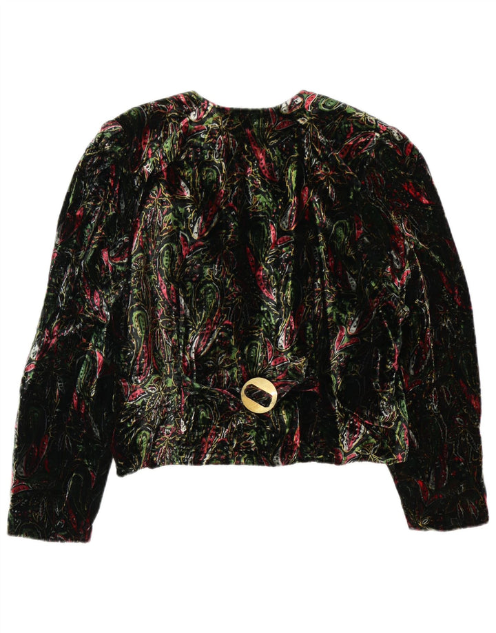vintage Femmes Crop 4 Bouton Blazer Veste UK 12 Moyen Vert Floral Rétro
