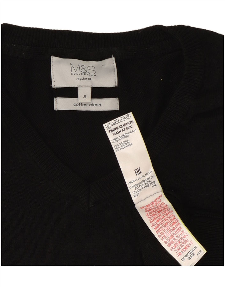 Marks & Spencer Pull coupe classique à col en V pour homme, petit, en coton noir