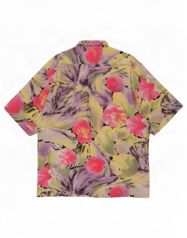 Chemise à manches courtes vintage pour homme en viscose florale multicolore moyenne