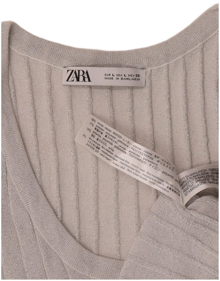Zara Débardeur Femme UK 14 Large Viscose Mouchetée Argent