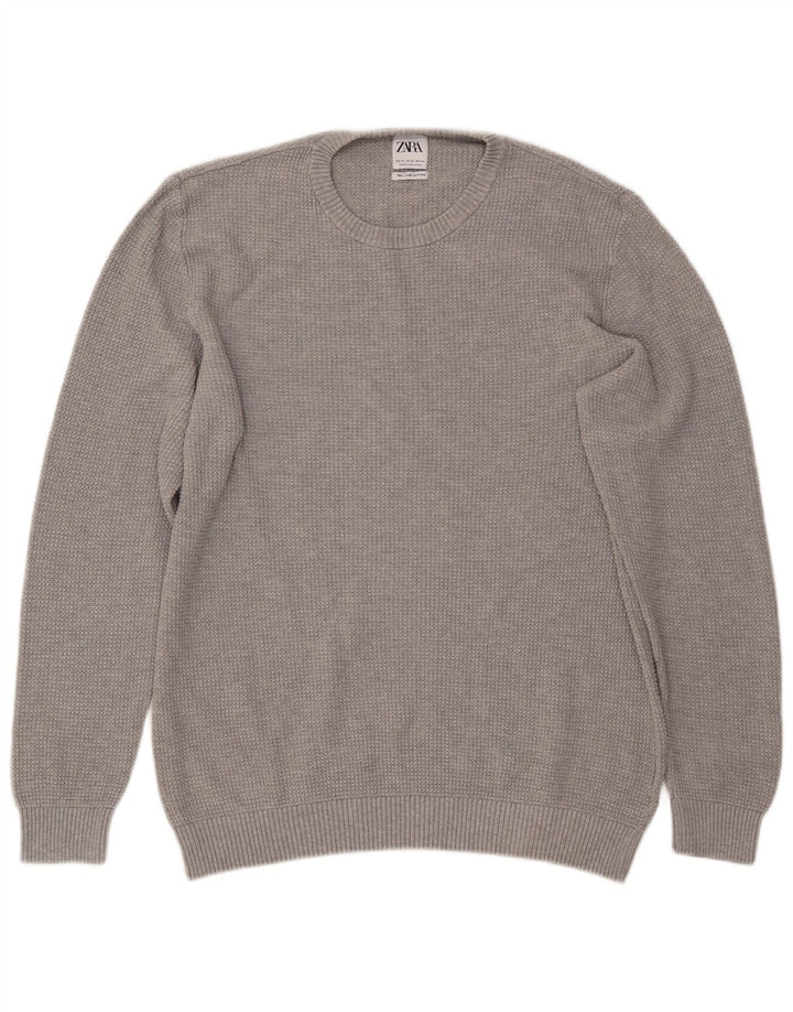 ZARA Pull à col rond pour homme XL Gris Coton