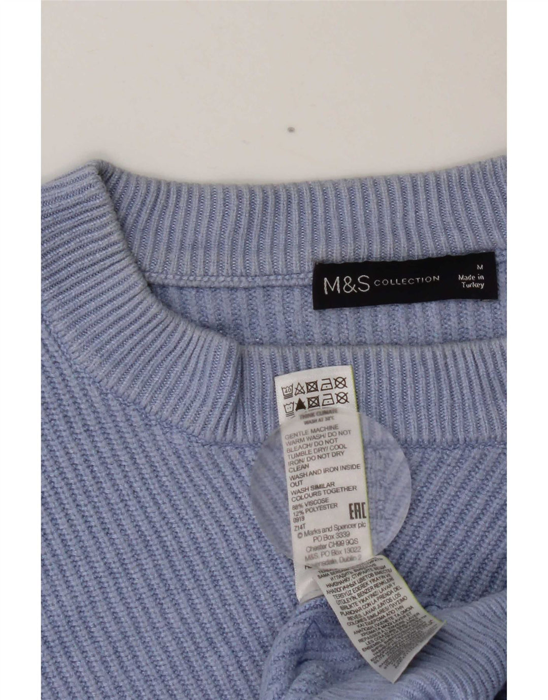 MARKS & SPENCER Pull court à col rond pour femme UK 14 Bleu moyen
