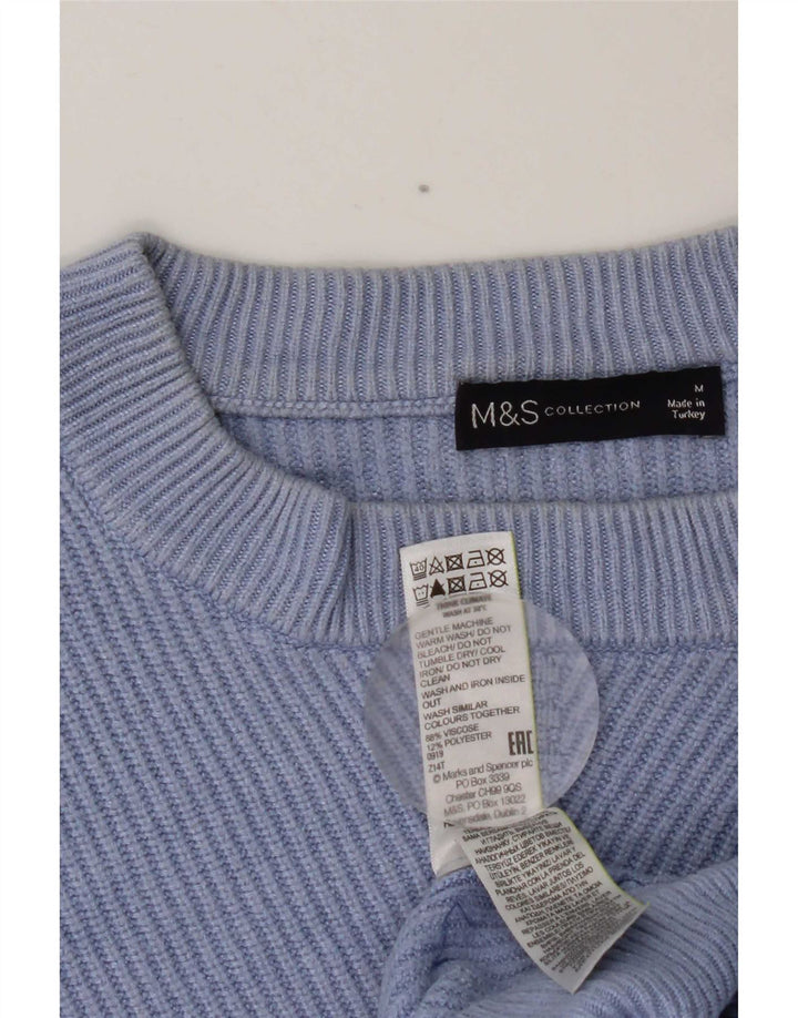 MARKS & SPENCER Pull court à col rond pour femme UK 14 Bleu moyen