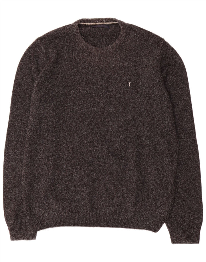Trussardi Pull Col Ras Du Cou Large Laine Mouchetée Gris