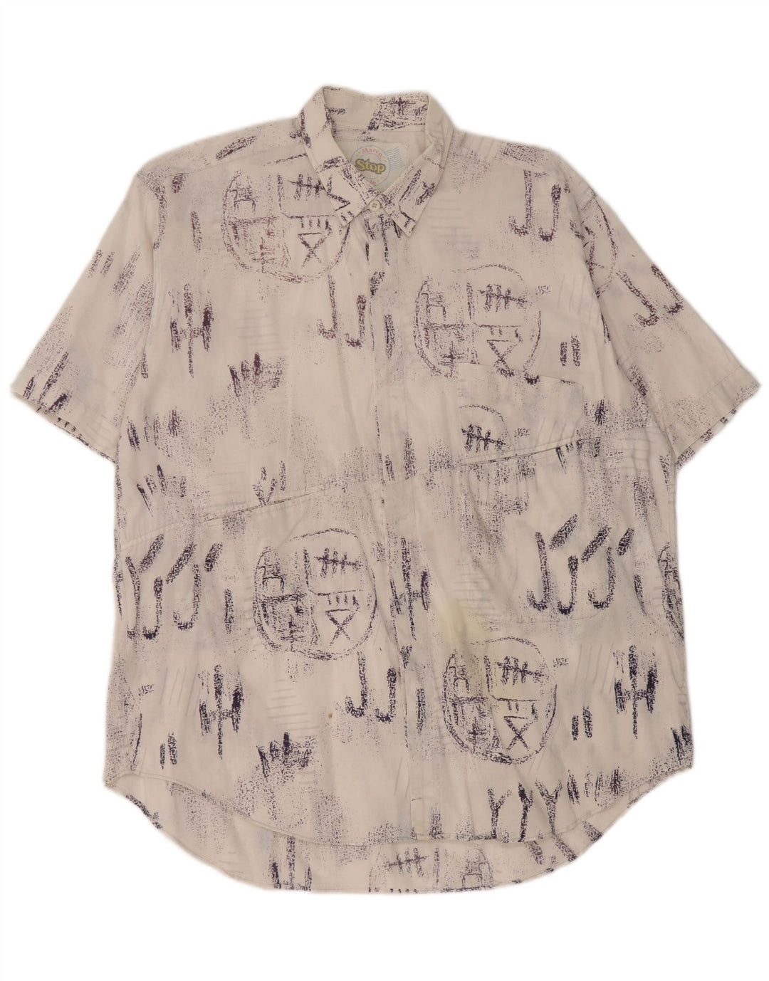 vintage Mens Graphic Chemise à manches courtes Grand coton blanc