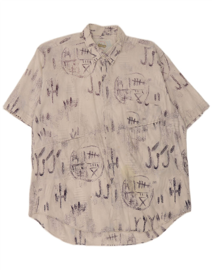 vintage Mens Graphic Chemise à manches courtes Grand coton blanc