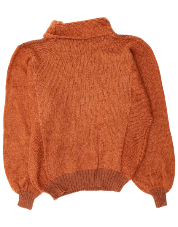 vintage Femme Roll Neck Jumper Pull IT 46 Grand Colorblock Brun