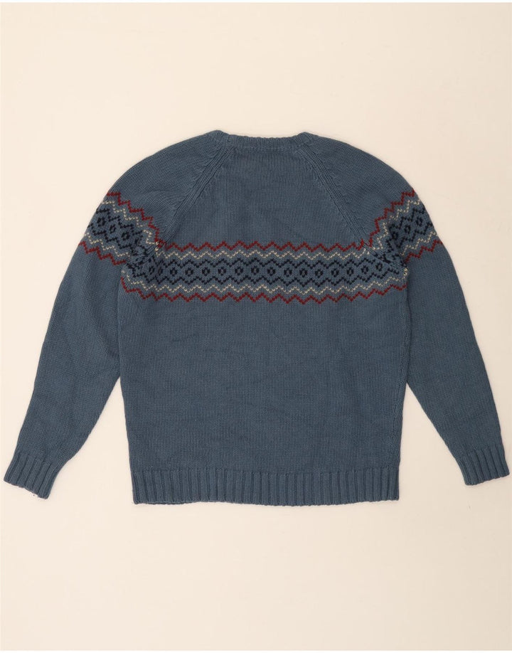 Massimo Dutti Pull à col rond pour homme en laine Fair Isle bleue