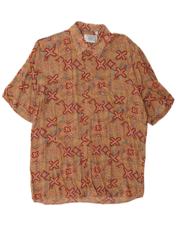 vintage Mens Short Sleeve Shirt Taille 16 1/2 42 Grand Beige Géométrique