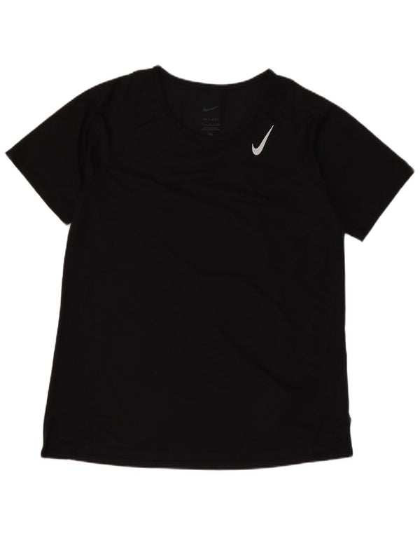Nike Womens Dri Fit T-Shirt Top UK 10 Petit Noir Polyester