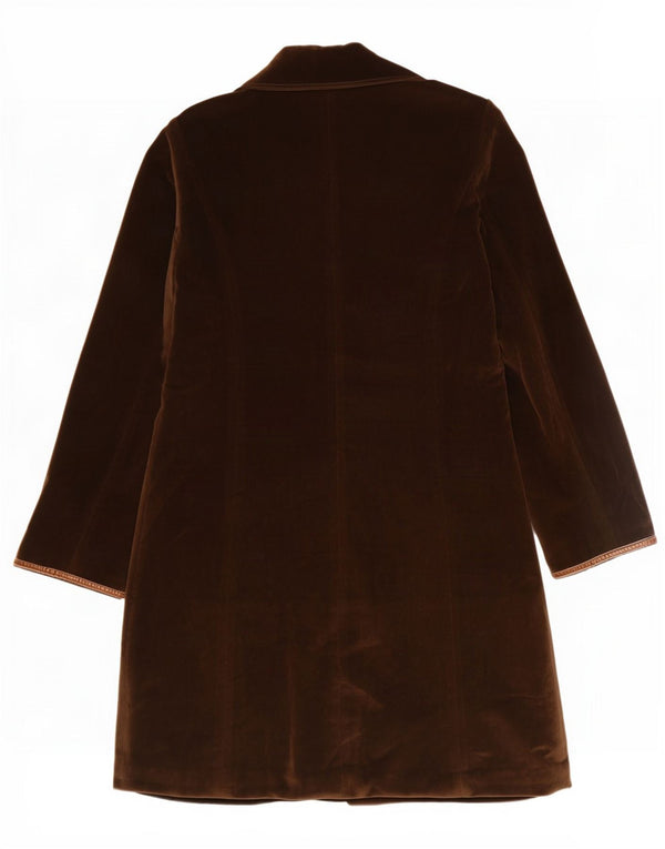 vintage Womens Velvet Overcoat UK 12 Polyester Brun Moyen