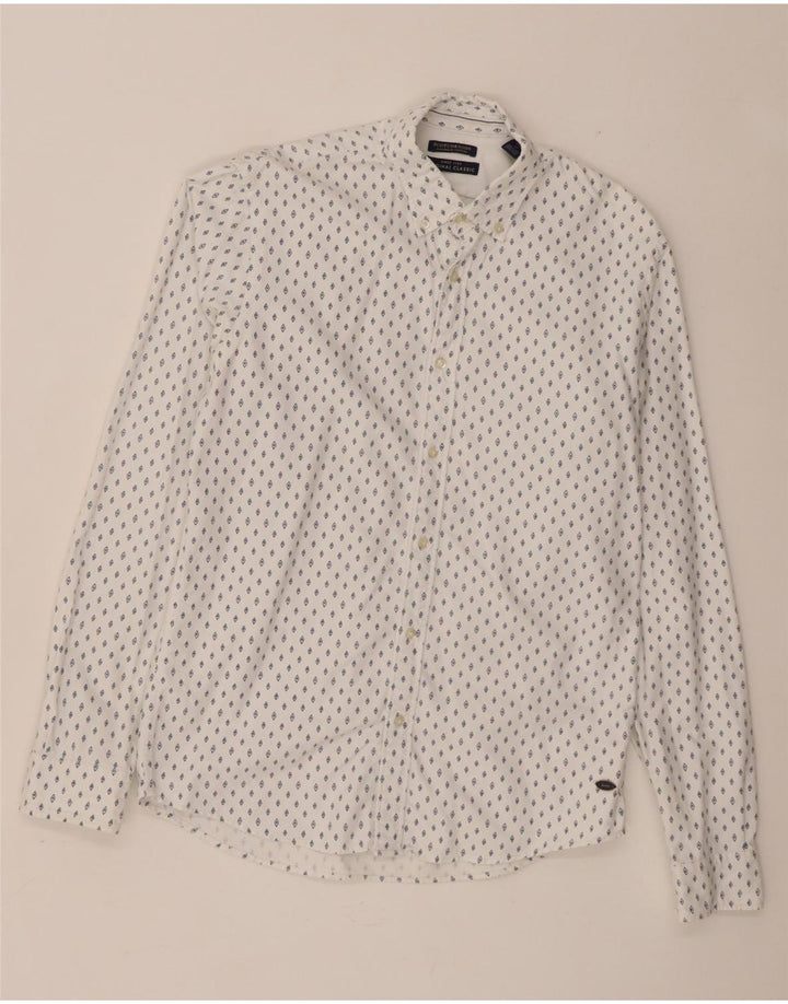 Scotch & Soda Chemise Coupe Classique Homme Blanc Coton à Pois Moyen