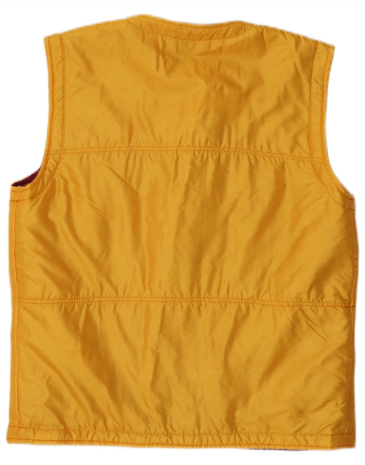 vintage Femme Gilet IT 46 Grand Jaune Floral Polyamide