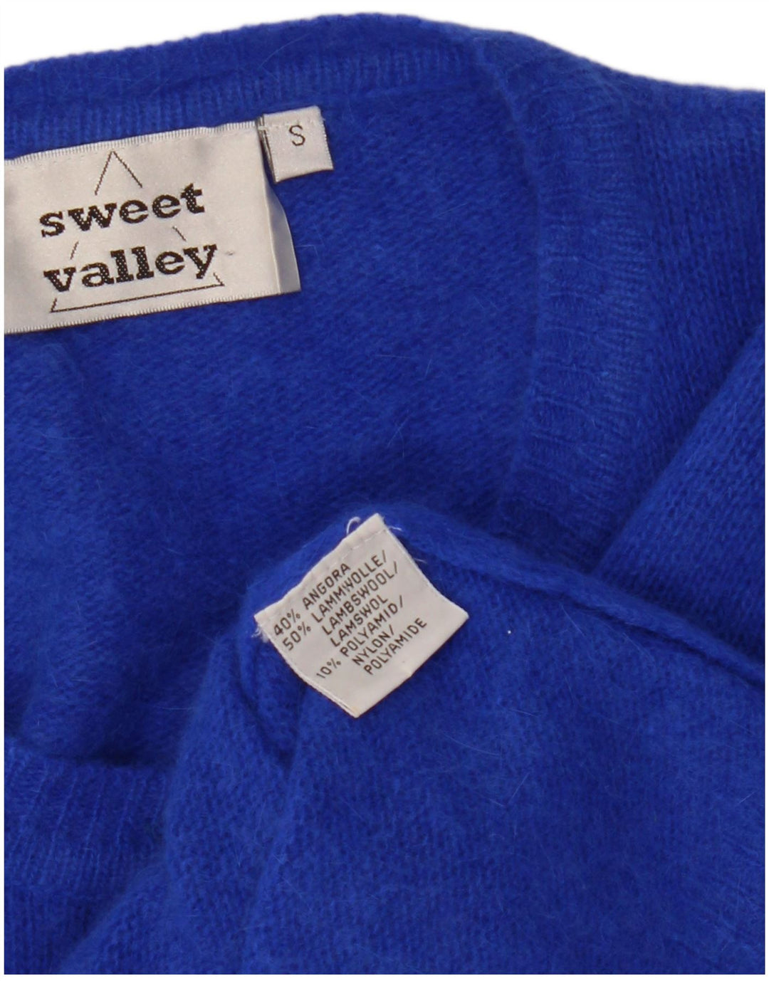 VINTAGE Femmes Crop Cardigan Pull UK 10 Petite Laine Bleue