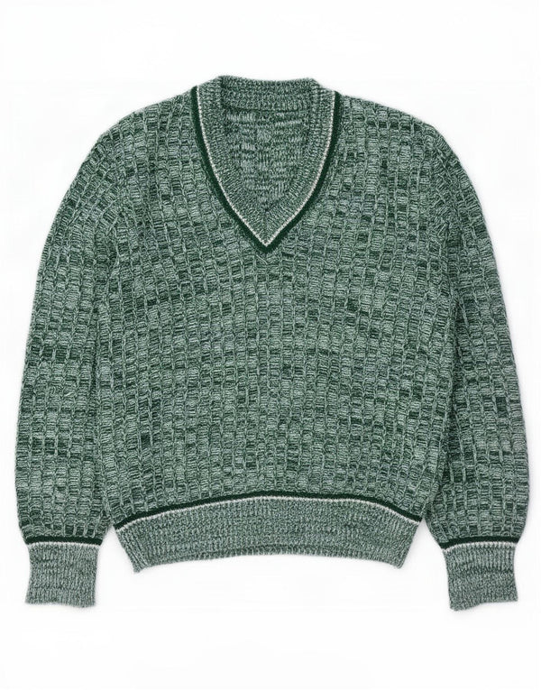 vintage Femme V-Col Jumper Pull UK 16 Grand Vert Moucheté