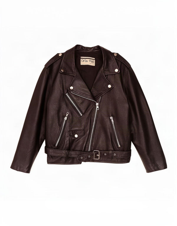 Veste motard en cuir femme vintage UK 12 Noir Moyen