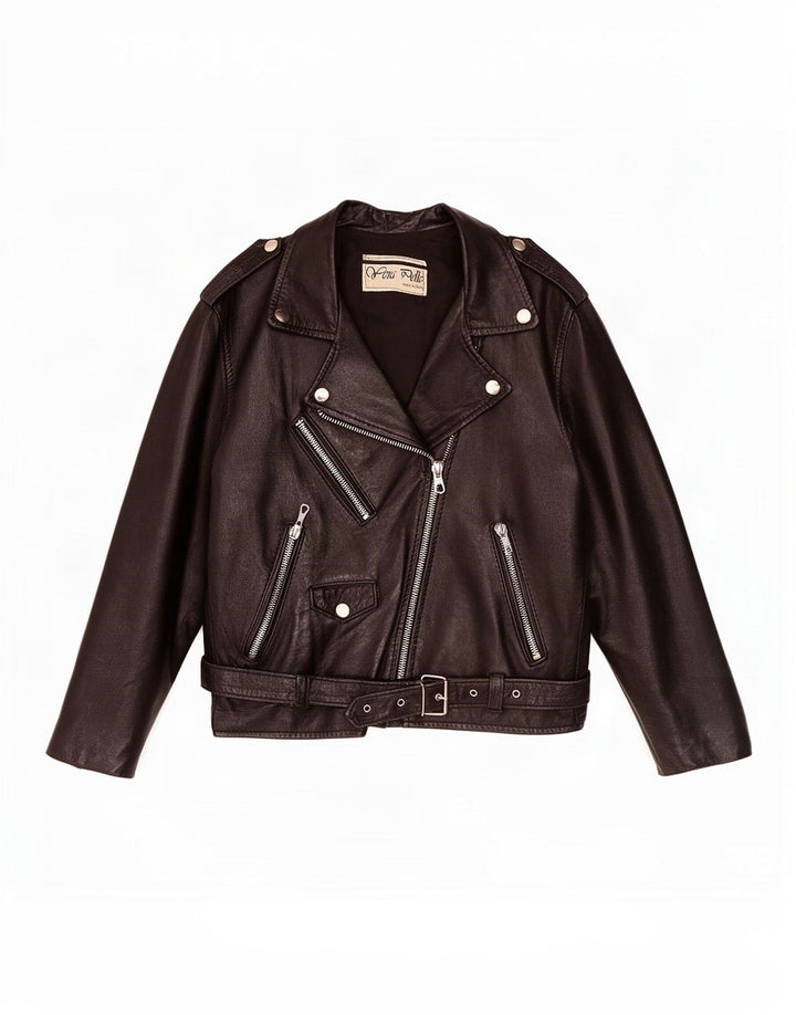 Veste motard en cuir femme vintage UK 12 Noir Moyen