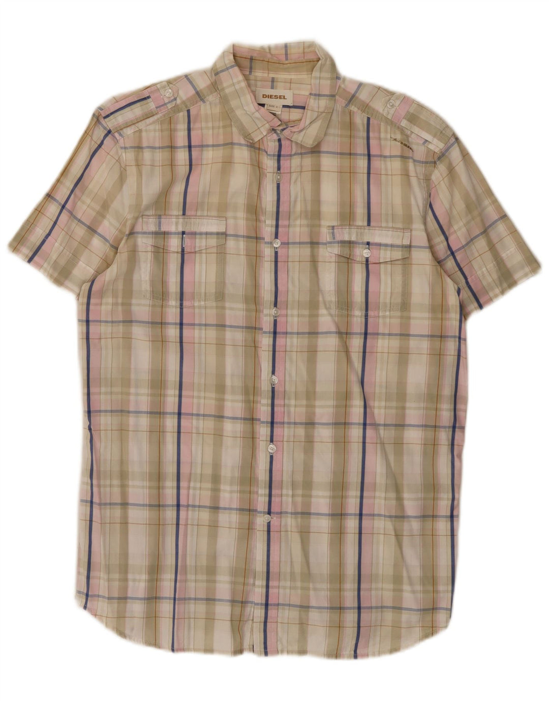 Diesel Chemise à manches courtes pour homme en coton à carreaux beiges
