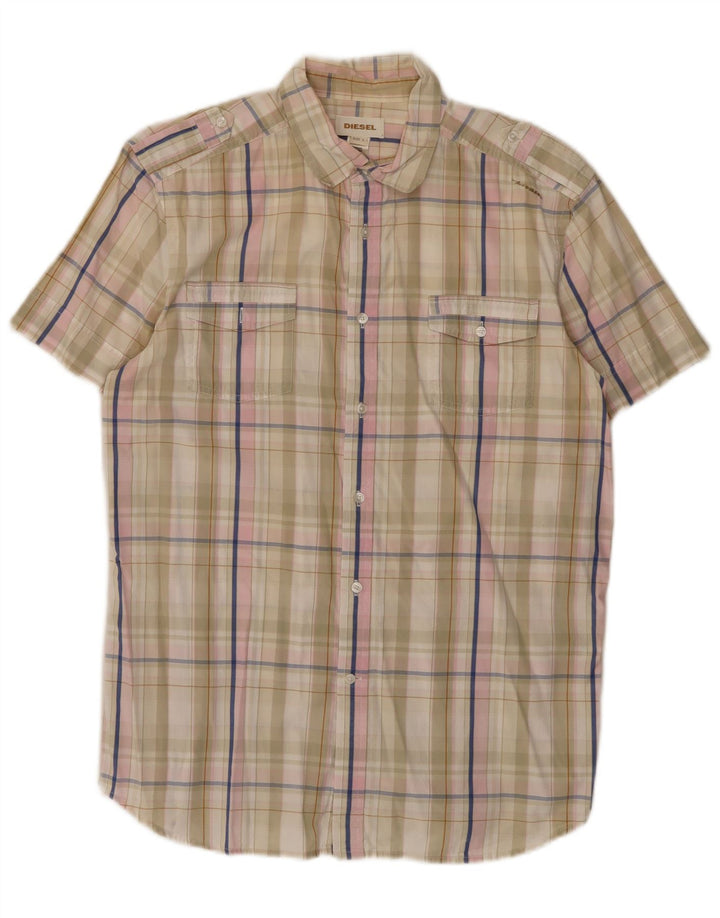 Diesel Chemise à manches courtes pour homme en coton à carreaux beiges